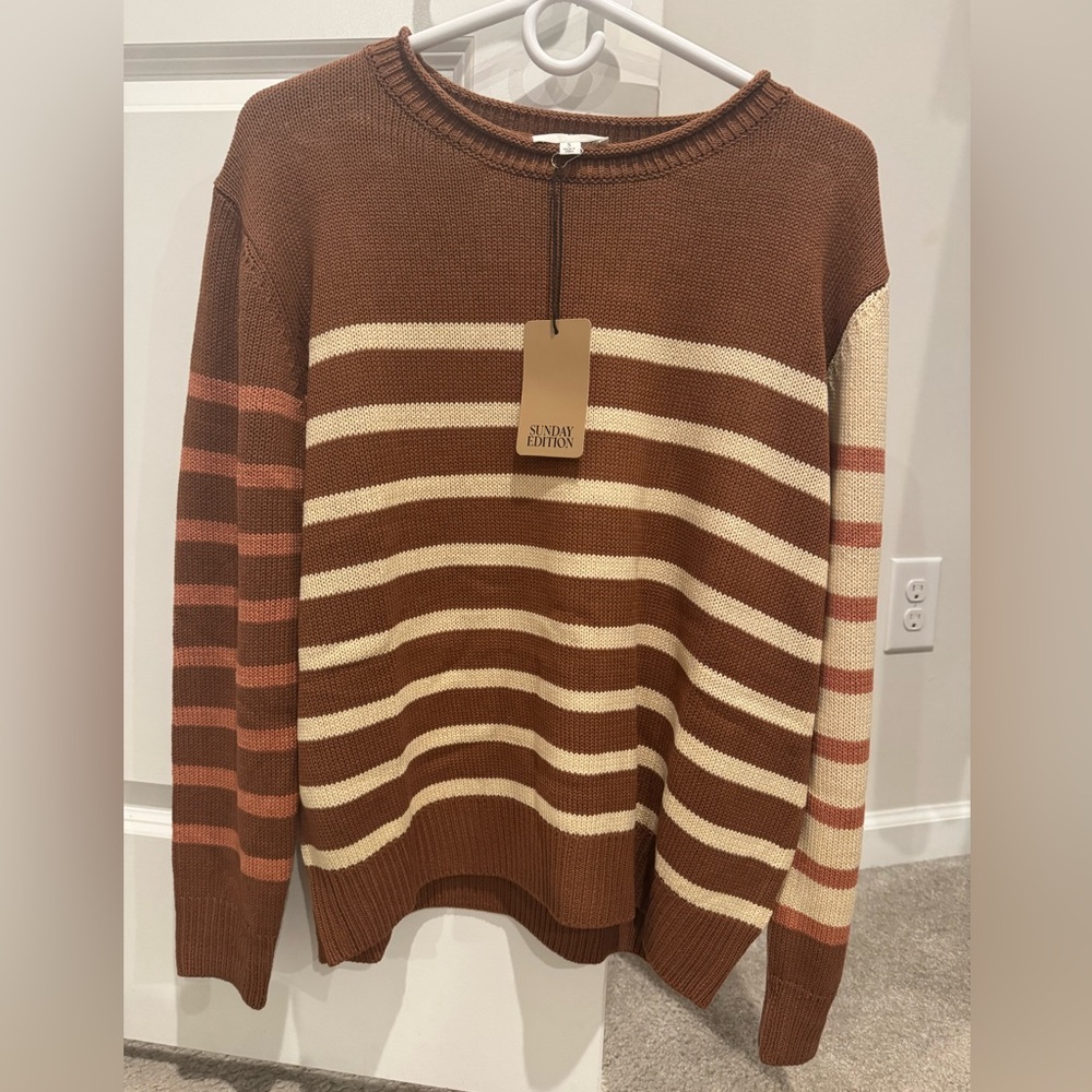 Sunday Edition Women's Brown Striped Crewneck Sweater